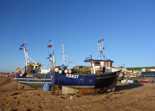 fishing boats on Hastings beach
