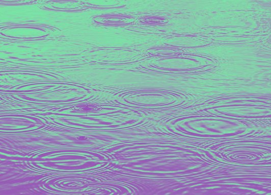 Raindrops in water with purple and green overlay to represent PFAS/forever chemicals/harmful chemicals