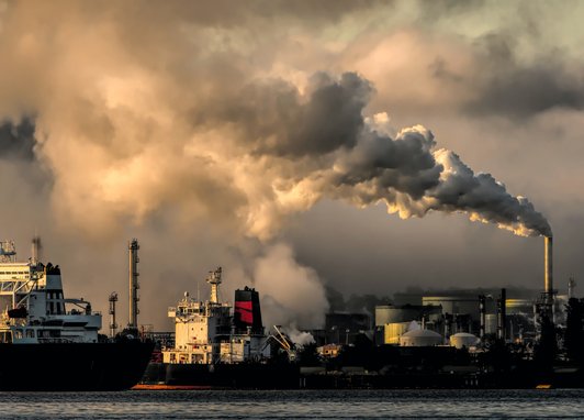 Smoke pouring out of a factory