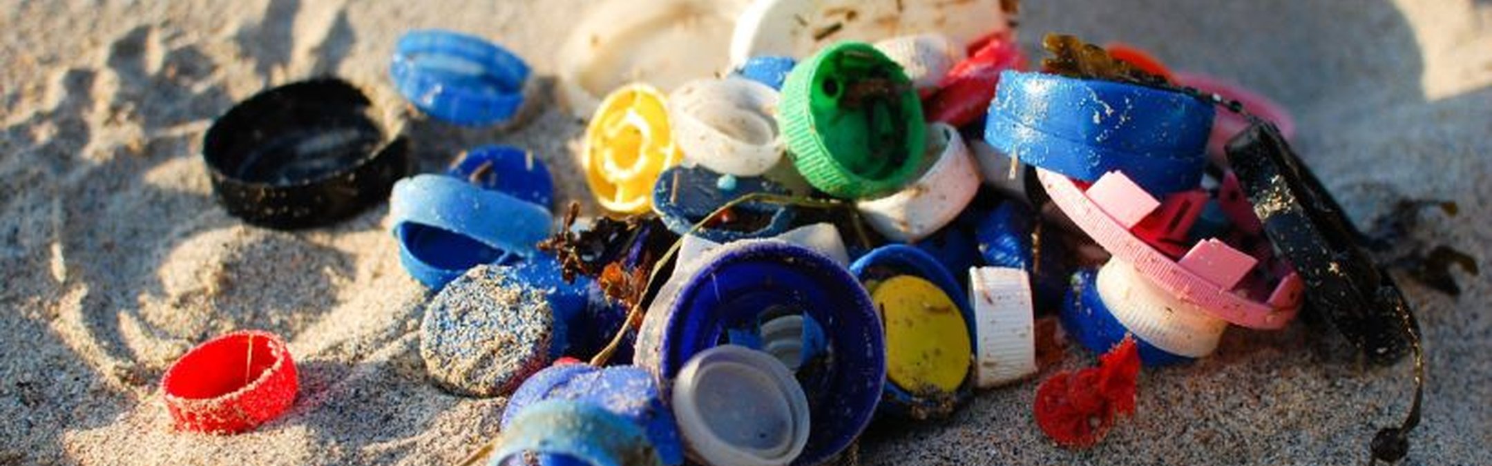 Bottle caps on beach
