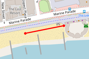 Map showing Worthing Beach - Worthing Lido West
