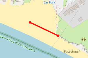 Map showing West Bay, East Beach