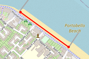 Map showing Portobello beach, Edinburgh