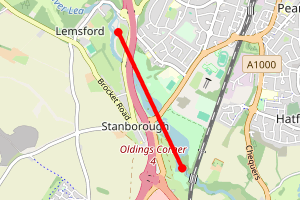 Map showing Stanborough Park River Lea