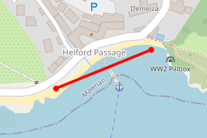 Map showing North Helford Passage beach (Bar beach)