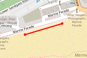 Map showing Folkestone Harbour Arm to Lower Leas Coastal Park