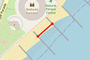 Map showing Eastbourne beach between groyne number 52 and 53