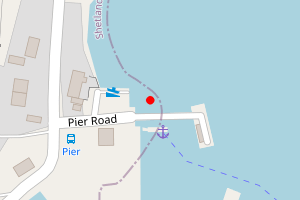 Map showing Coastline around Walls Pier and Pier Road, Walls