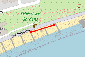 A map showing the Felixstowe Chevalier Road beach stretch plotted on it