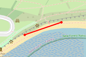 Map showing Spit midpoint Lepe - Stansore Point West