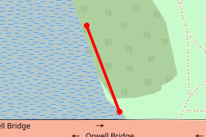 Map showing Orwell Country Park, Pipers Vale under the Orwell Bridge