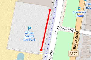 Map showing Weston-super-Mare beach - south of Tropicana