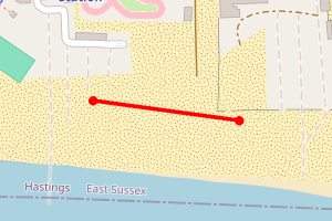 Map showing Hastings Seafront - by F8 Karting between fishing fleets