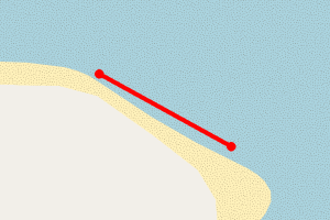 Map showing Beach starting opposite West & 100m towards Sea mark.