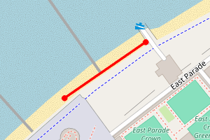Map showing Rhyl beach - south RNLI Rhyl Lifeboat Station to Rhyl Events Arena