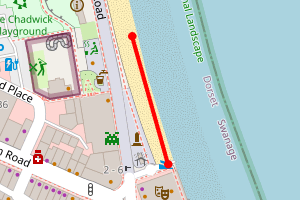 Map showing Swanage Beach - King Alfred Memorial