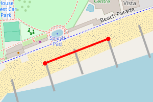 Map showing Worthing Beach - near splash pad at the gap
