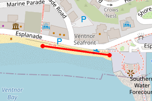 Map showing Ventnor beach - Bandstand end