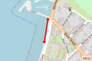 Map showing Cromarty Beach in front of Royal Hotel