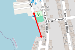 Map showing Strand Beach, Admiral's Hard, Stonehouse