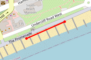 Map showing Felixstowe between The Cork and Spa Pavillion