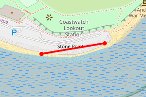 Map showing Lepe Beach (to the left of the Lookout Cafe) SO43 1AD