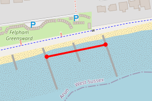 Map showing Felpham Beach Huts (East)