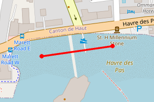 A map showing the Havre des Pas beach stretch plotted on it