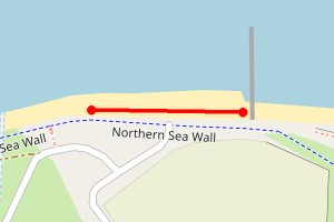 A map showing the Minnis Bay - start of Northern Sea Wall beaches beach stretch plotted on it