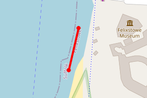 Map showing Felixstowe (Port to Landguard Fort, aka John Bradfield viewing area)